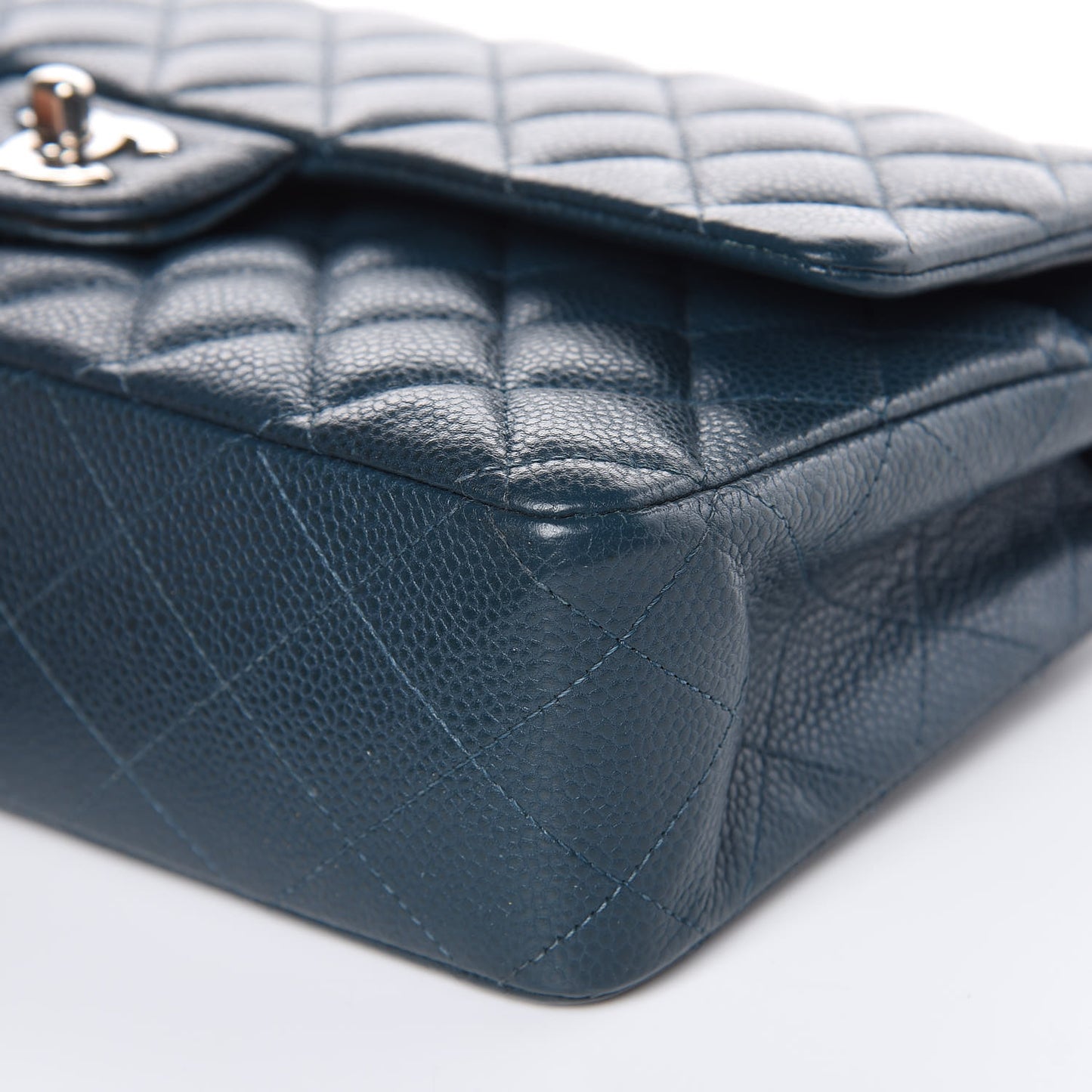 Caviar Quilted Medium Double Flap Dark Turquoise