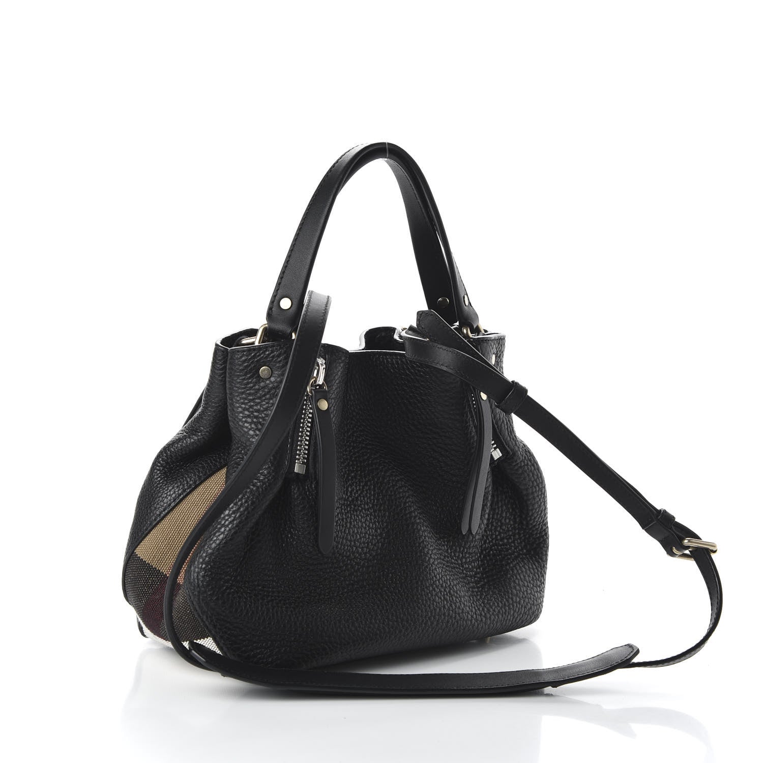 Burberry Grainy Calfskin House Check Small Maidstone Black 3 of 11