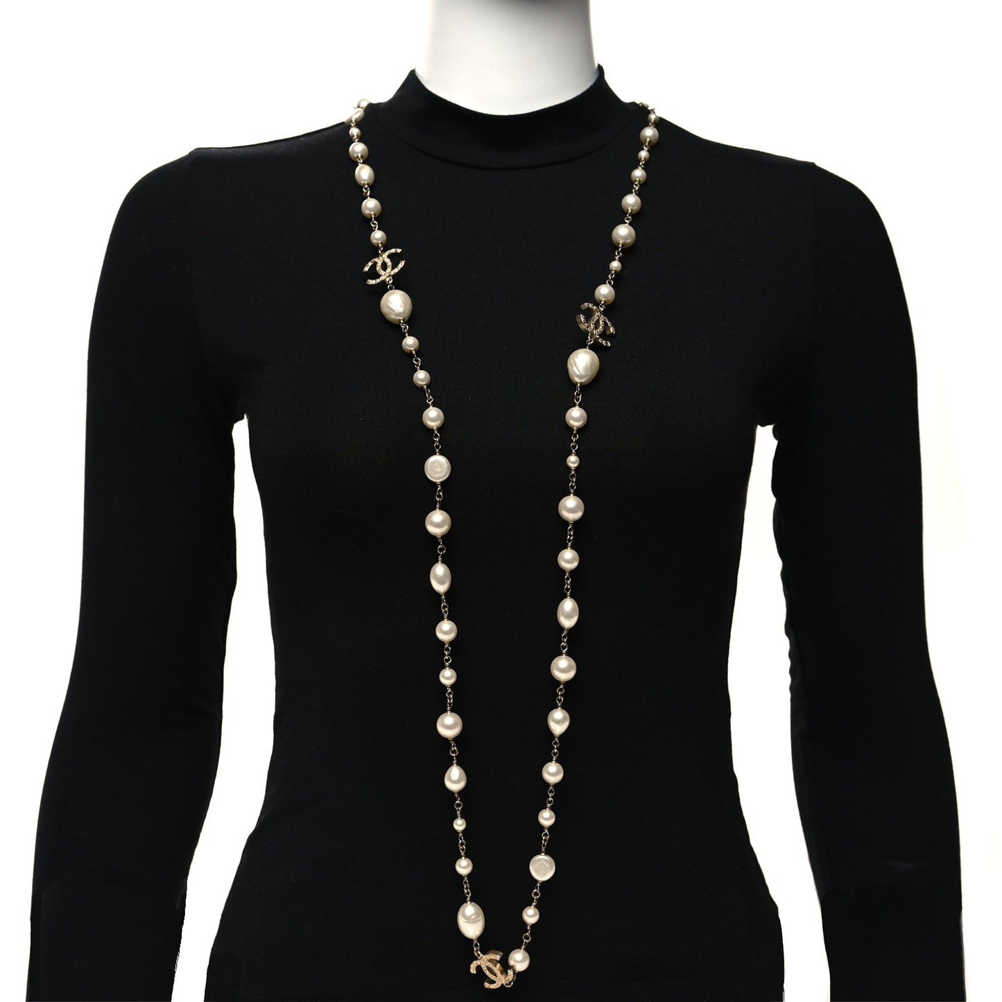 Pearl CC Long Necklace Light Gold