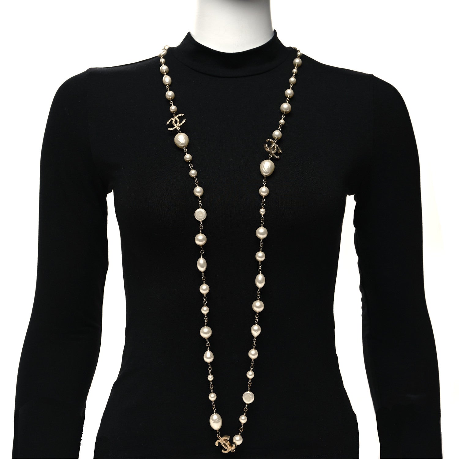 Chanel Pearl CC Long Necklace Light Gold 2 of 4
