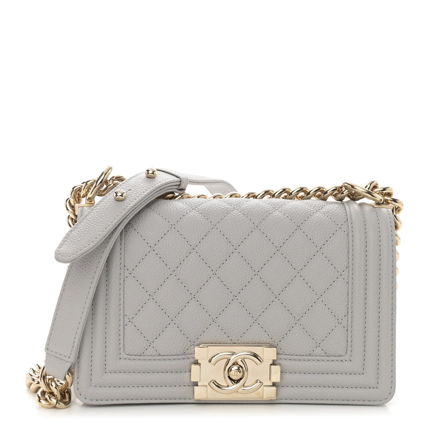 Caviar Quilted Small Boy Flap Light Grey