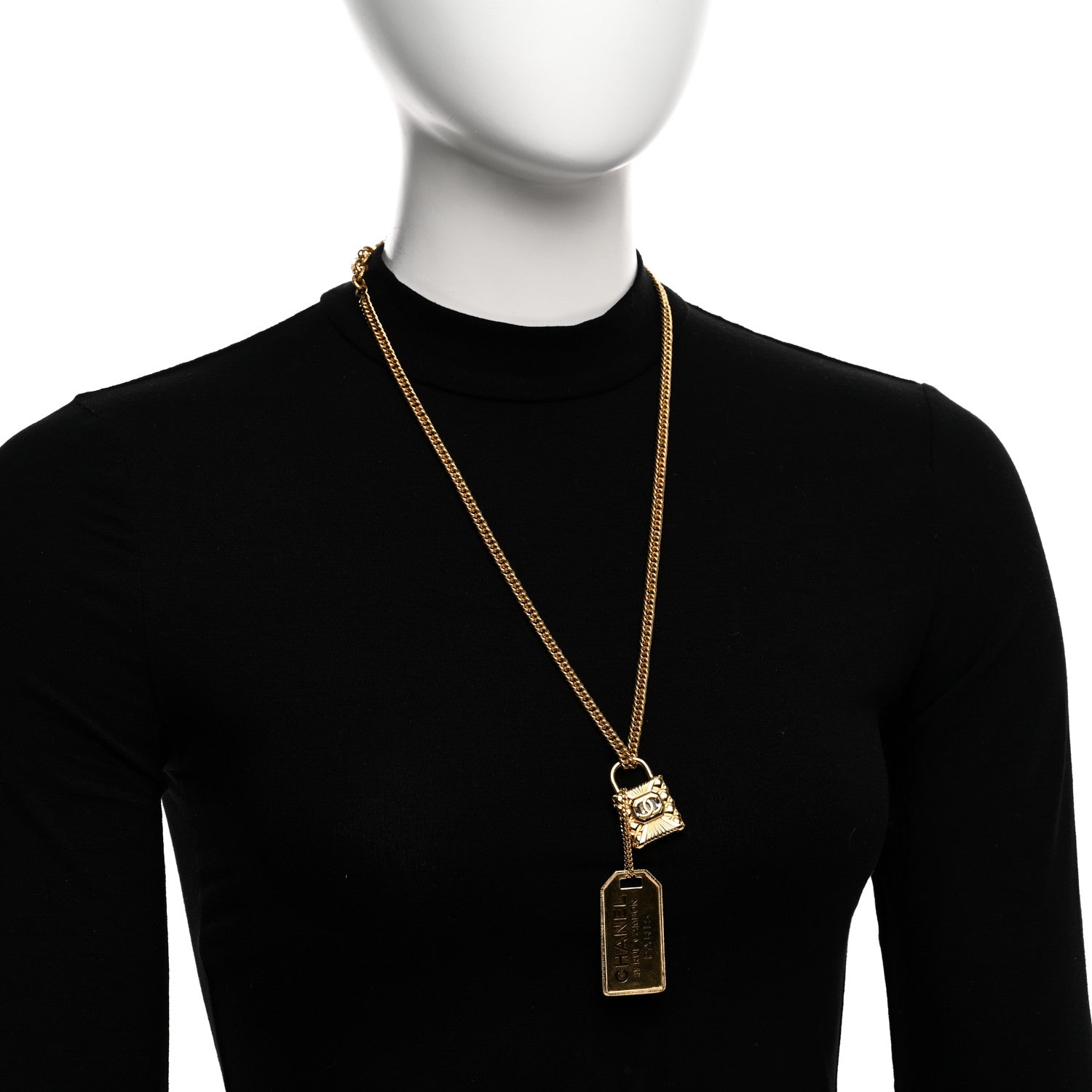 Chanel CC Padlock ID Dog Tag Charm Necklace Gold 2 of 6