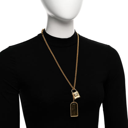 Chanel CC Padlock ID Dog Tag Charm Necklace Gold 2 of 6