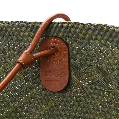 Loewe Calfskin Raffia Paulas Ibiza Large Anagram Basket Tote Bag Green Tan 6 of 8