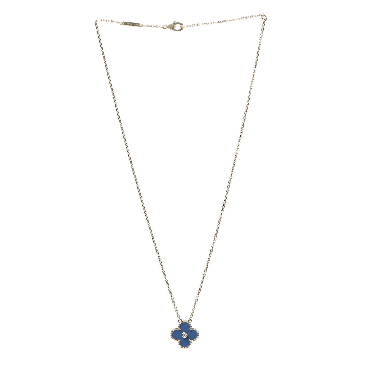 18K Yellow Gold Diamond Celestial Blue Sevres Porcelain Vintage Alhambra Pendant Necklace