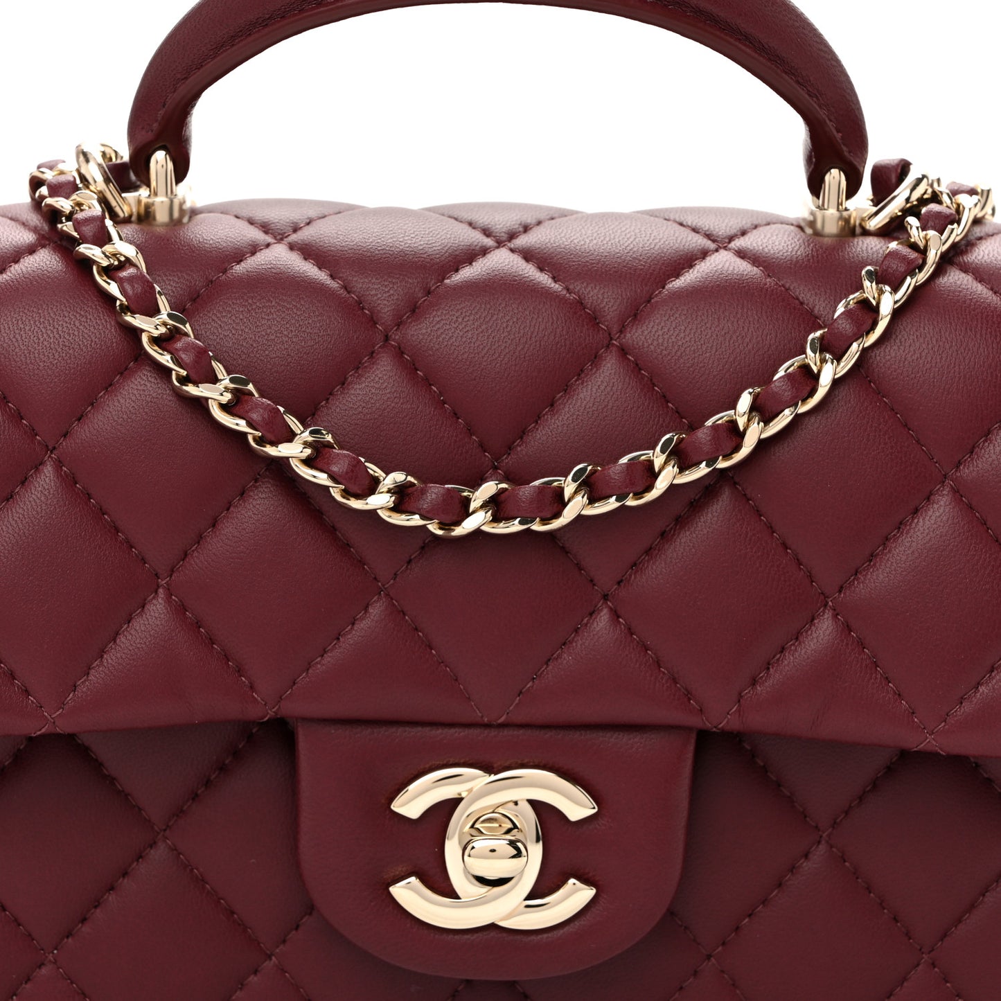 Lambskin Quilted Top Handle East West Flap Dark Burgundy
