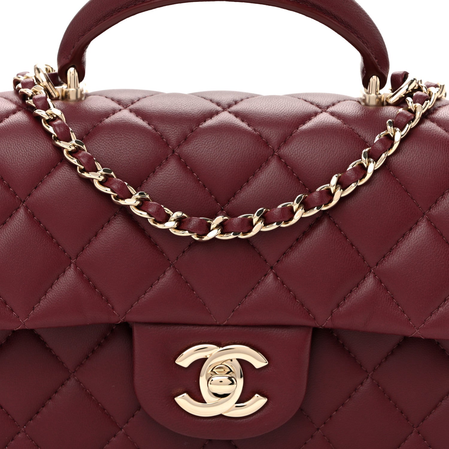 Chanel Lambskin Quilted Top Handle East West Flap Dark Burgundy 8 of 11