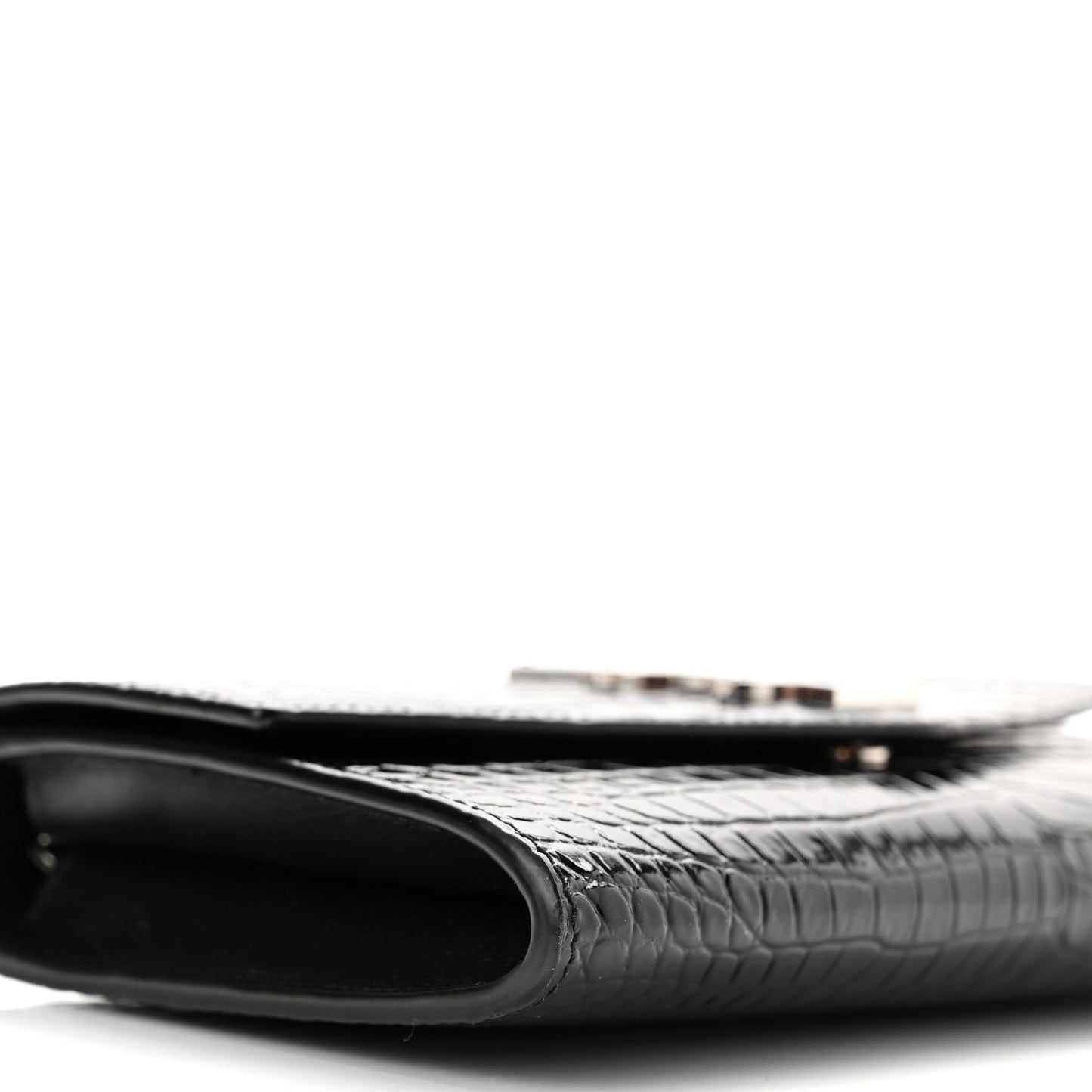 Calfskin Crocodile Embossed Monogram Uptown Chain Wallet Black