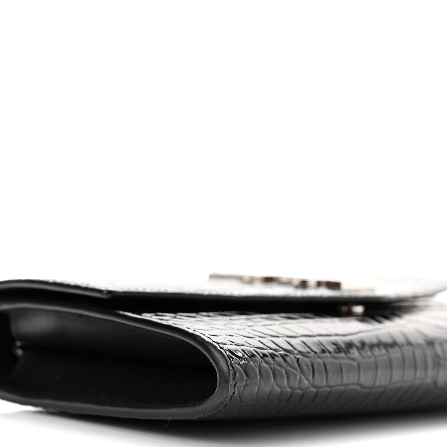 Saint Laurent Calfskin Crocodile Embossed Monogram Uptown Chain Wallet Black 10 of 11