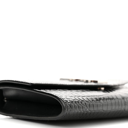 Saint Laurent Calfskin Crocodile Embossed Monogram Uptown Chain Wallet Black 10 of 11
