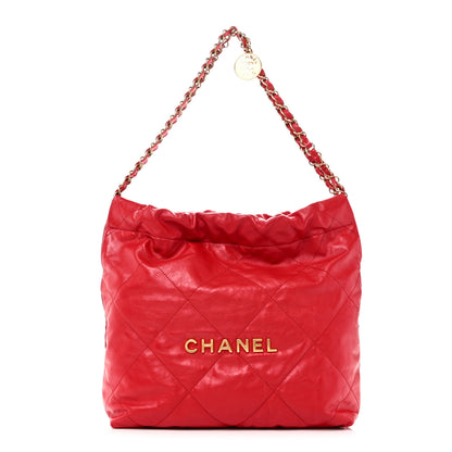 Chanel Shiny Calfskin Quilted Small Chanel 22 Red 1 of 12