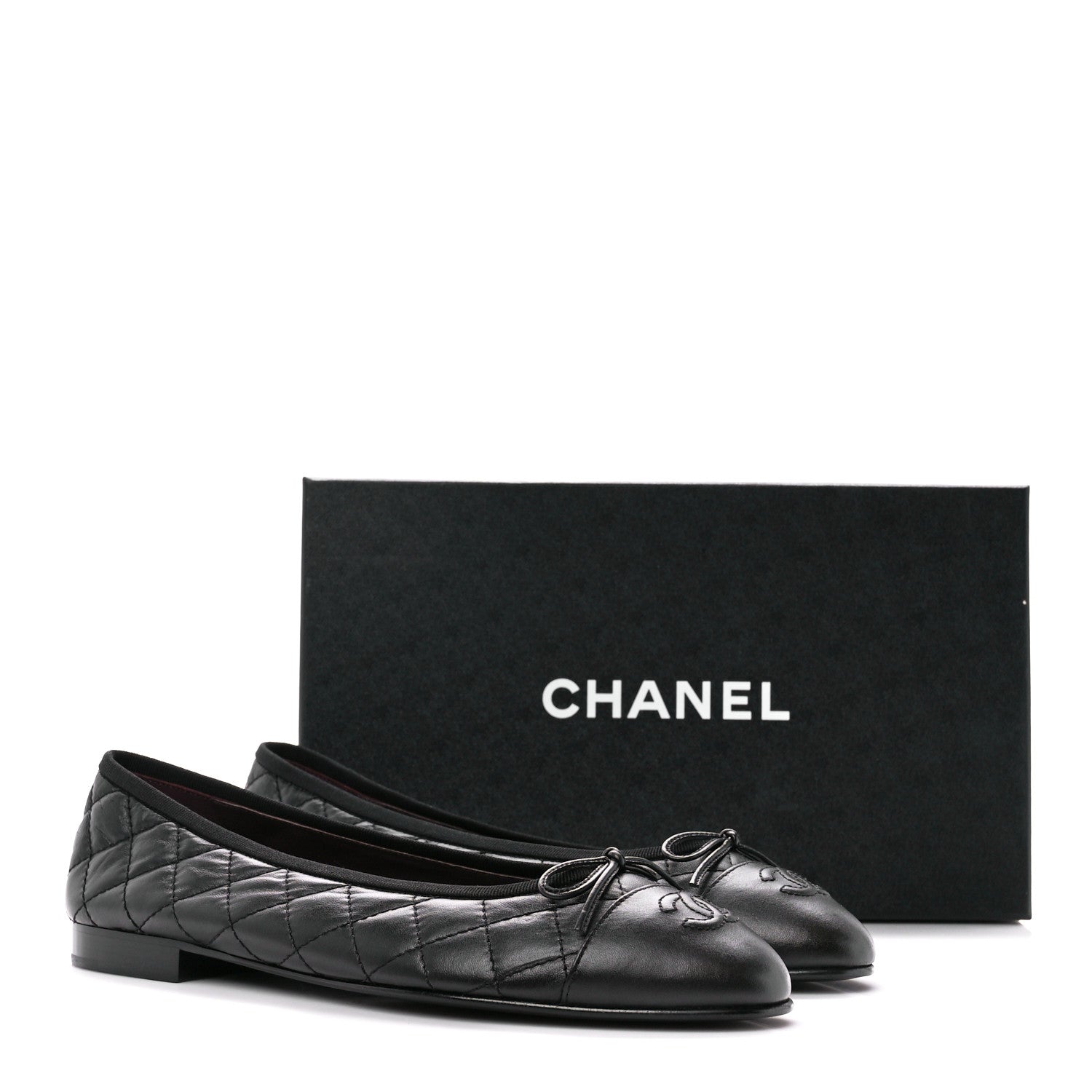 Chanel Aged Calfskin Quilted CC Cap Toe Ballerina Flats 40 Black 10 of 10