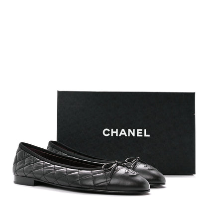 Chanel Aged Calfskin Quilted CC Cap Toe Ballerina Flats 40 Black 10 of 10