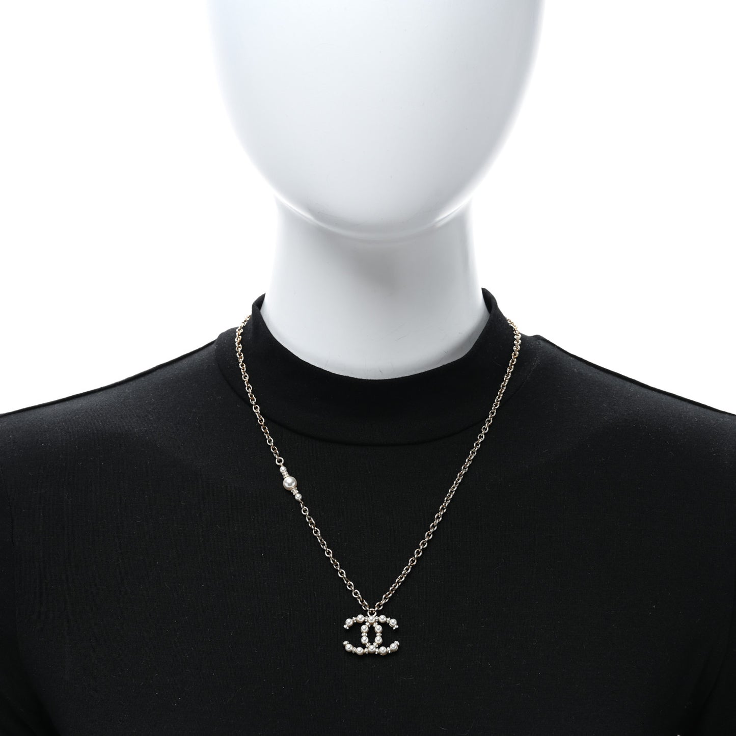 Metal Pearl Crystal CC Textured Pendant Necklace Gold