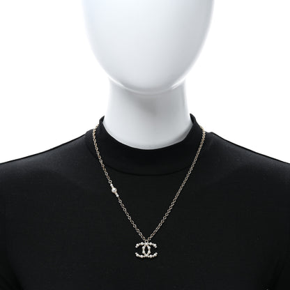 Chanel Metal Pearl Crystal CC Textured Pendant Necklace Gold 3 of 4