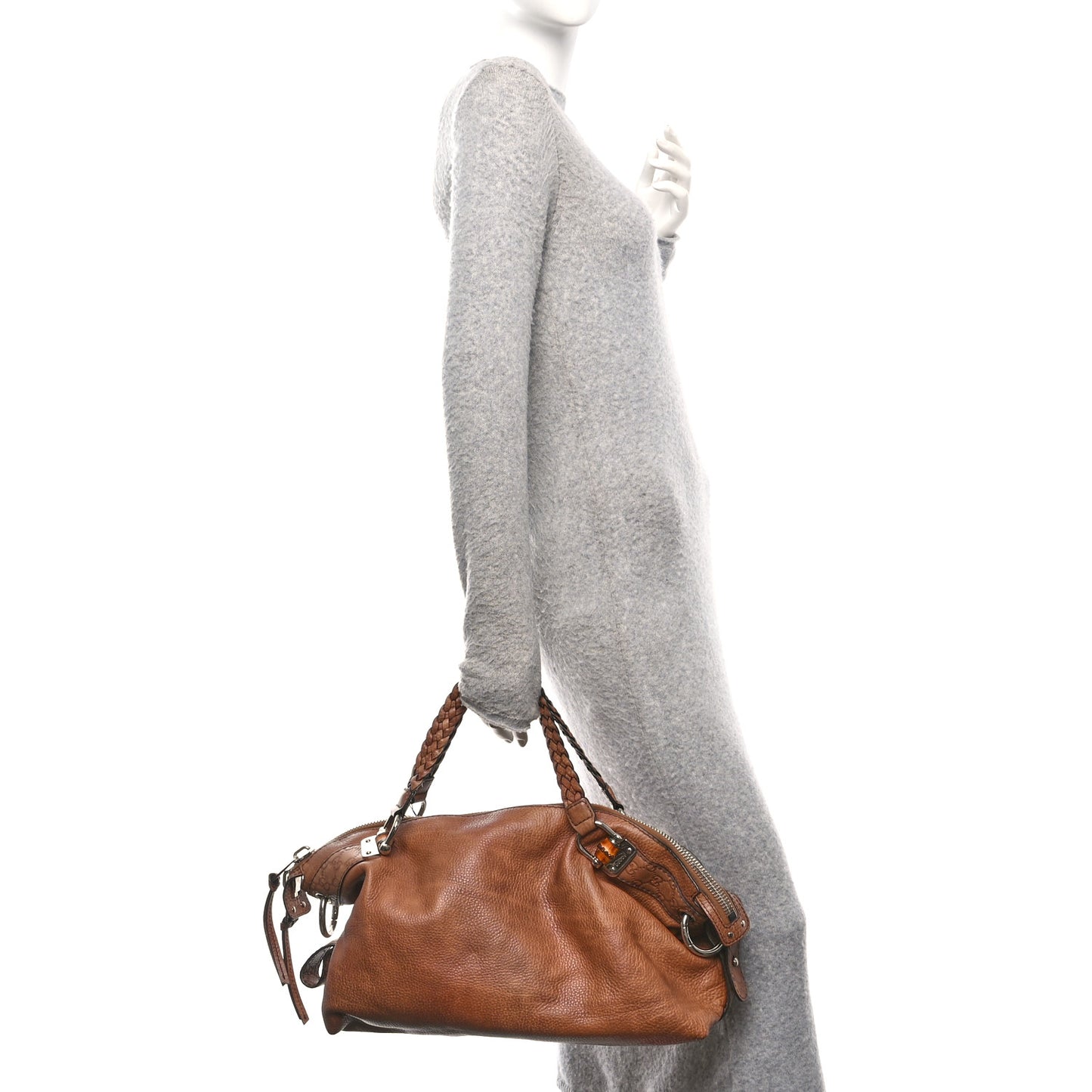 Calfskin Medium Bamboo Bar Shoulder Bag Light Brown