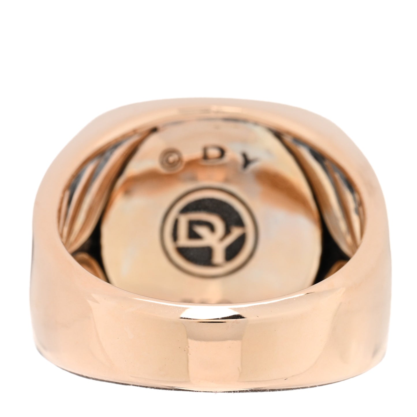 18K Rose Gold Cognac Diamond 18.6mm Streamline Signet Ring 61 9.75