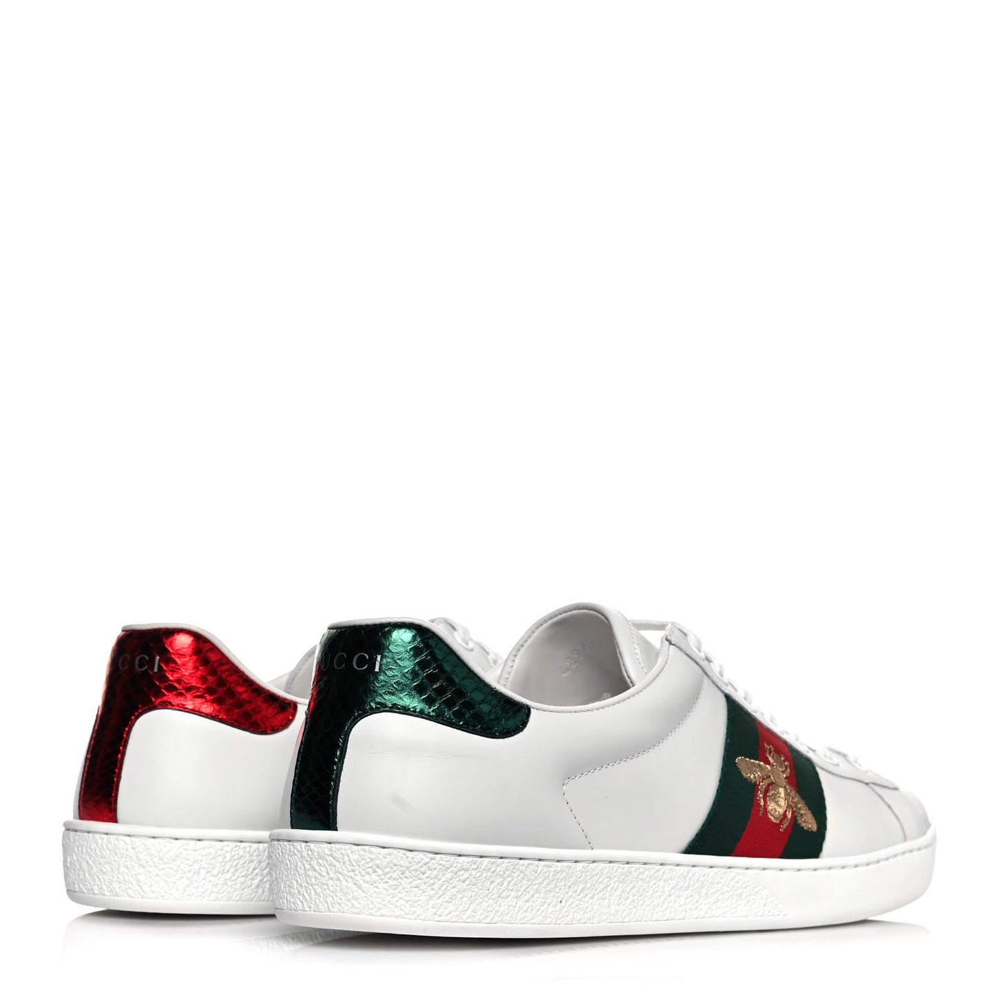 Miro Soft Calfskin Laminated Ayers Web Bee Embroidered Mens Ace Sneakers 8 White Red Flame Green