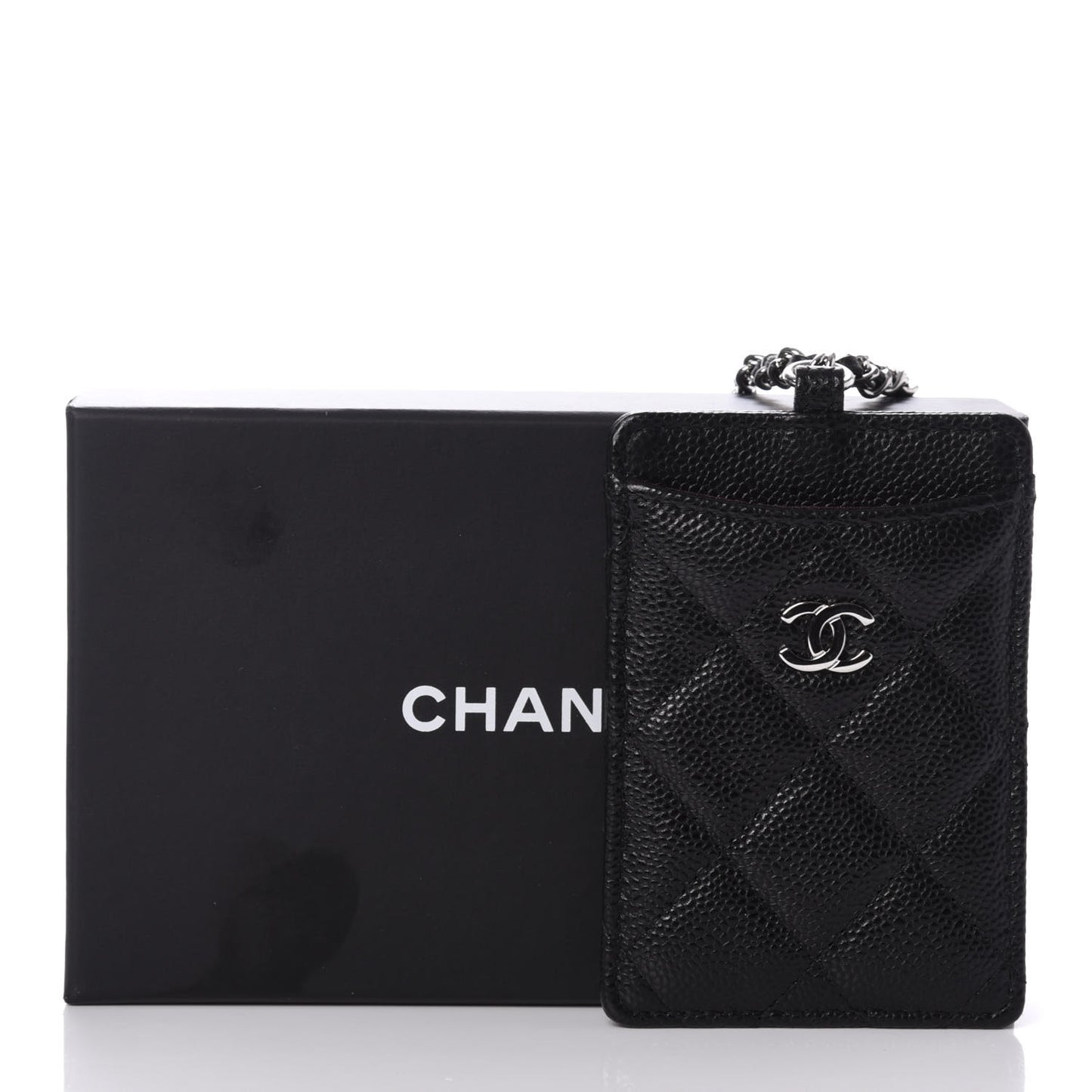 Caviar Quilted Card Holder On Chain Black