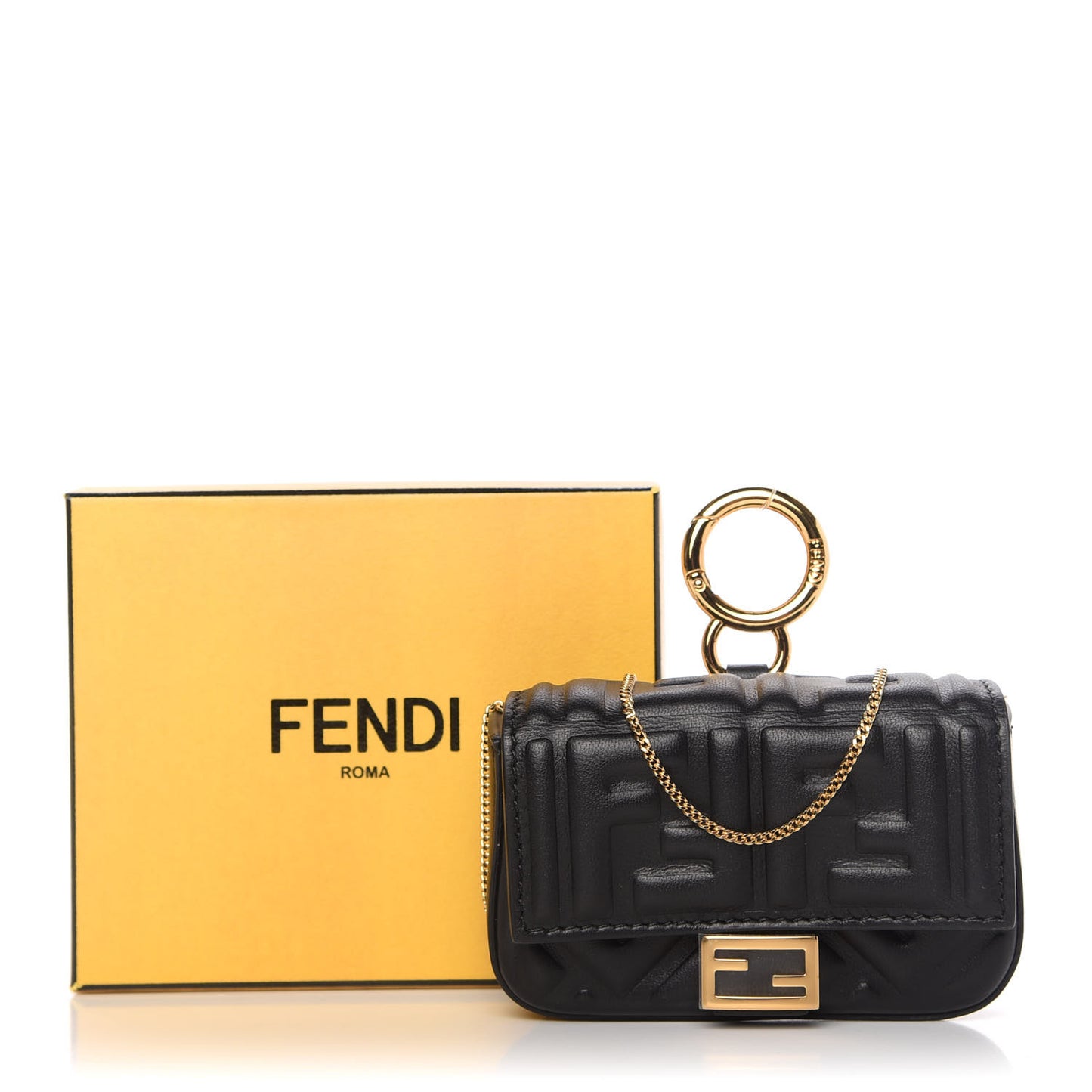Nappa Matisse FF Embossed Nano Baguette Charm Black