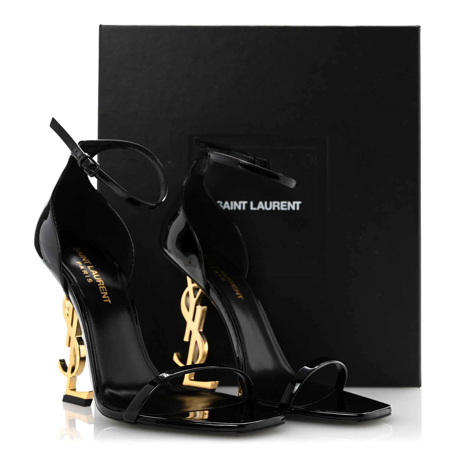 Saint Laurent Patent Calfskin Opyum 110 Sandals 38 Black Gold 11 of 11