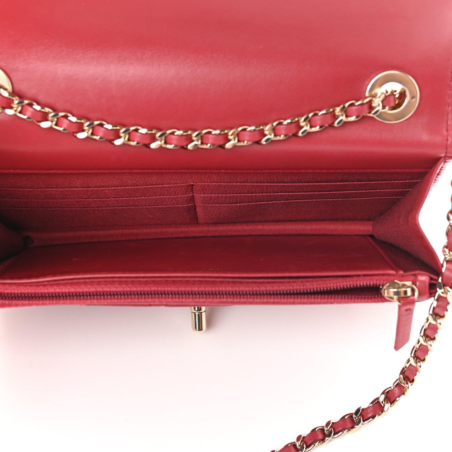 Chanel Lambskin Quilted Trendy CC Wallet On Chain WOC Red 4 of 9