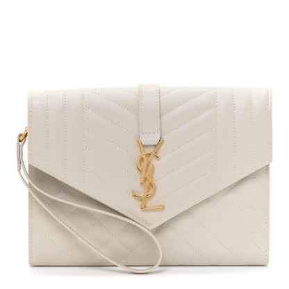 Saint Laurent Grain De Poudre Textured Mixed Matelasse Triquilt Monogram Clutch Blanc Vintage 1 of 13
