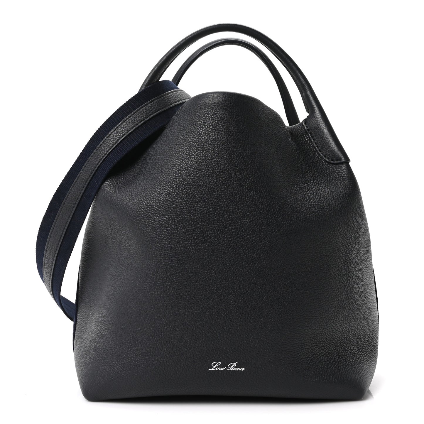 Grained Calfskin Large Bale Bag Navy Blue