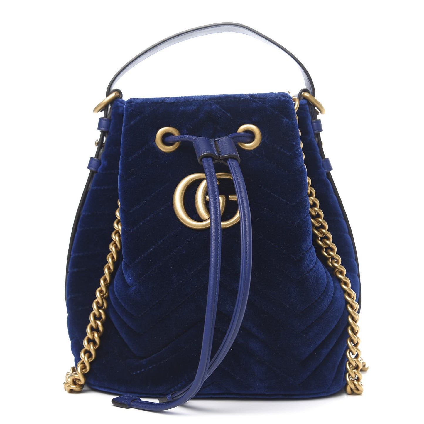 Velvet Matelasse GG Marmont Bucket Bag Cobalt Blue
