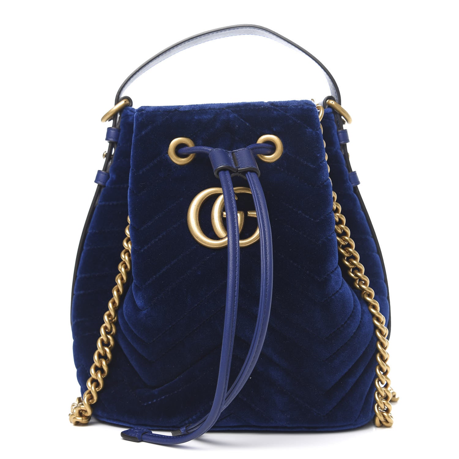 Gucci Velvet Matelasse GG Marmont Bucket Bag Cobalt Blue 1 of 11