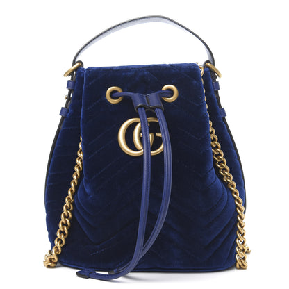 Gucci Velvet Matelasse GG Marmont Bucket Bag Cobalt Blue 1 of 11