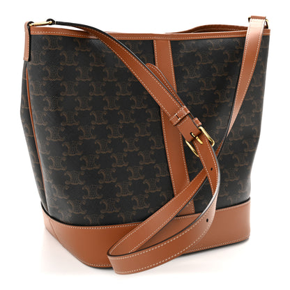 Celine Triomphe Canvas Calfskin Medium Bucket Bag Tan 3 of 11