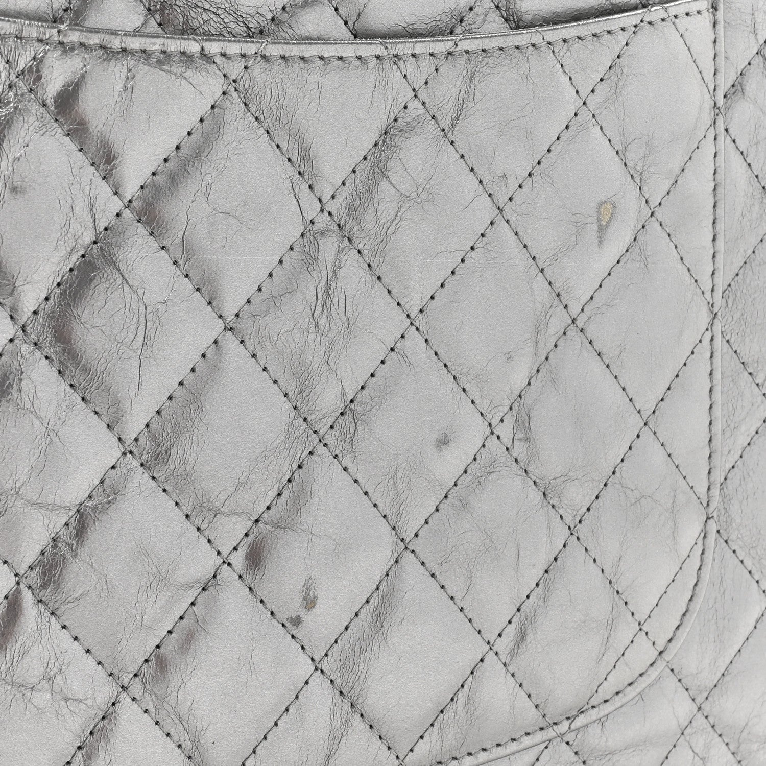 Chanel Metallic Crumpled Calfskin Quilted Large Slide Pouch Silver 9 of 13