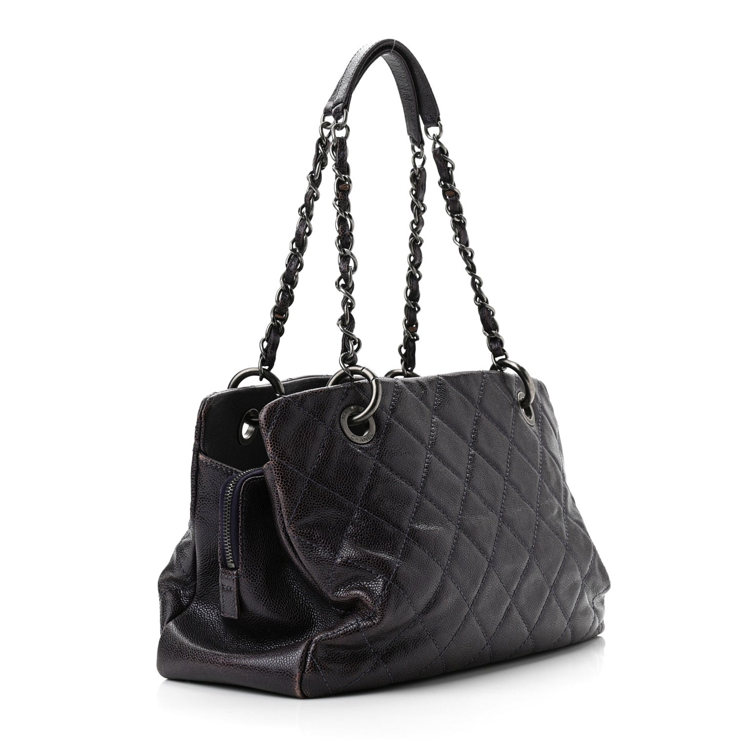 Iridescent Caviar Quilted Chic Shopping Tote Purple