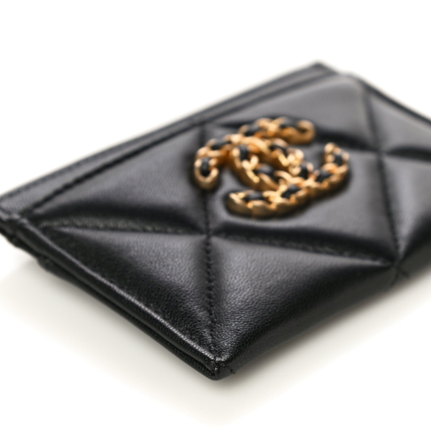 Lambskin Quilted Chanel 19 Card Holder Black