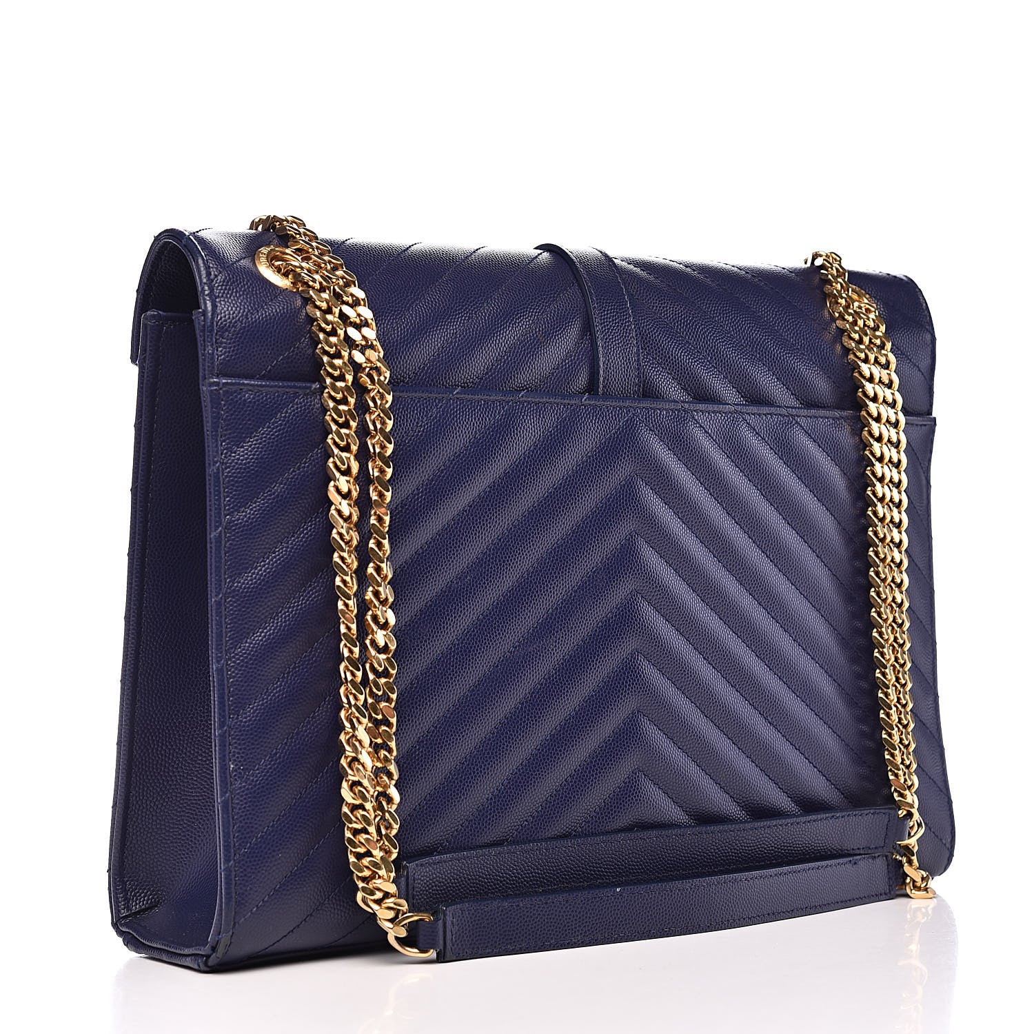 Saint Laurent Grain De Poudre Matelasse Chevron Large Monogram Satchel Blue 3 of 16