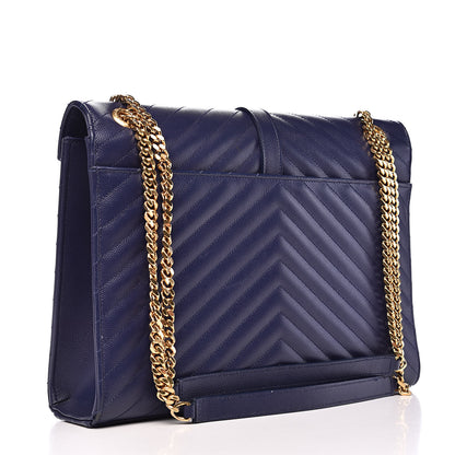 Saint Laurent Grain De Poudre Matelasse Chevron Large Monogram Satchel Blue 3 of 16