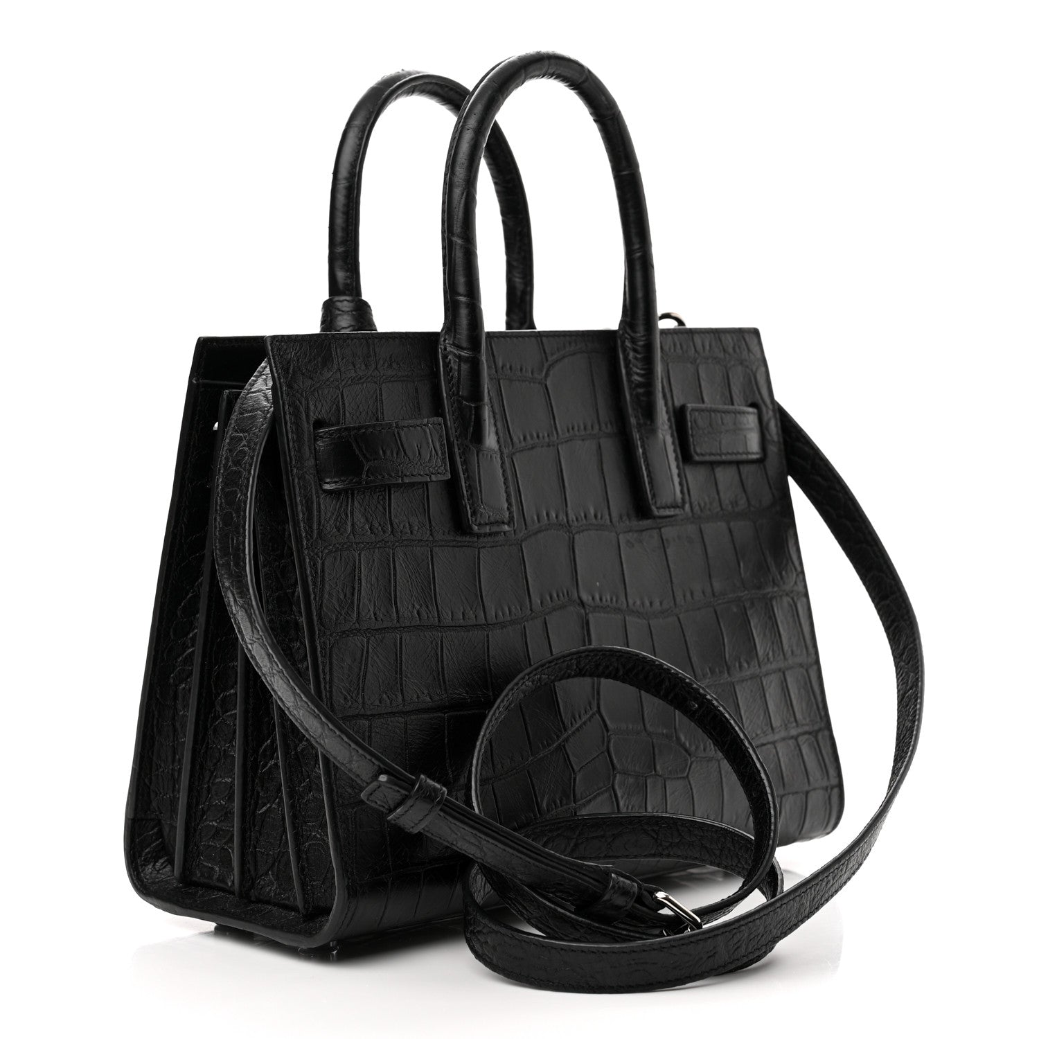 Saint Laurent Calfskin Crocodile Embossed Nano Sac De Jour Black 2 of 9