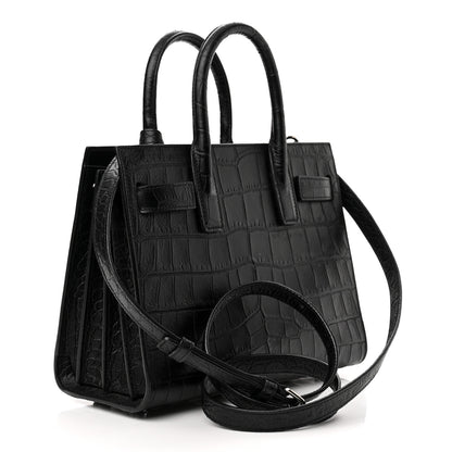 Saint Laurent Calfskin Crocodile Embossed Nano Sac De Jour Black 2 of 9