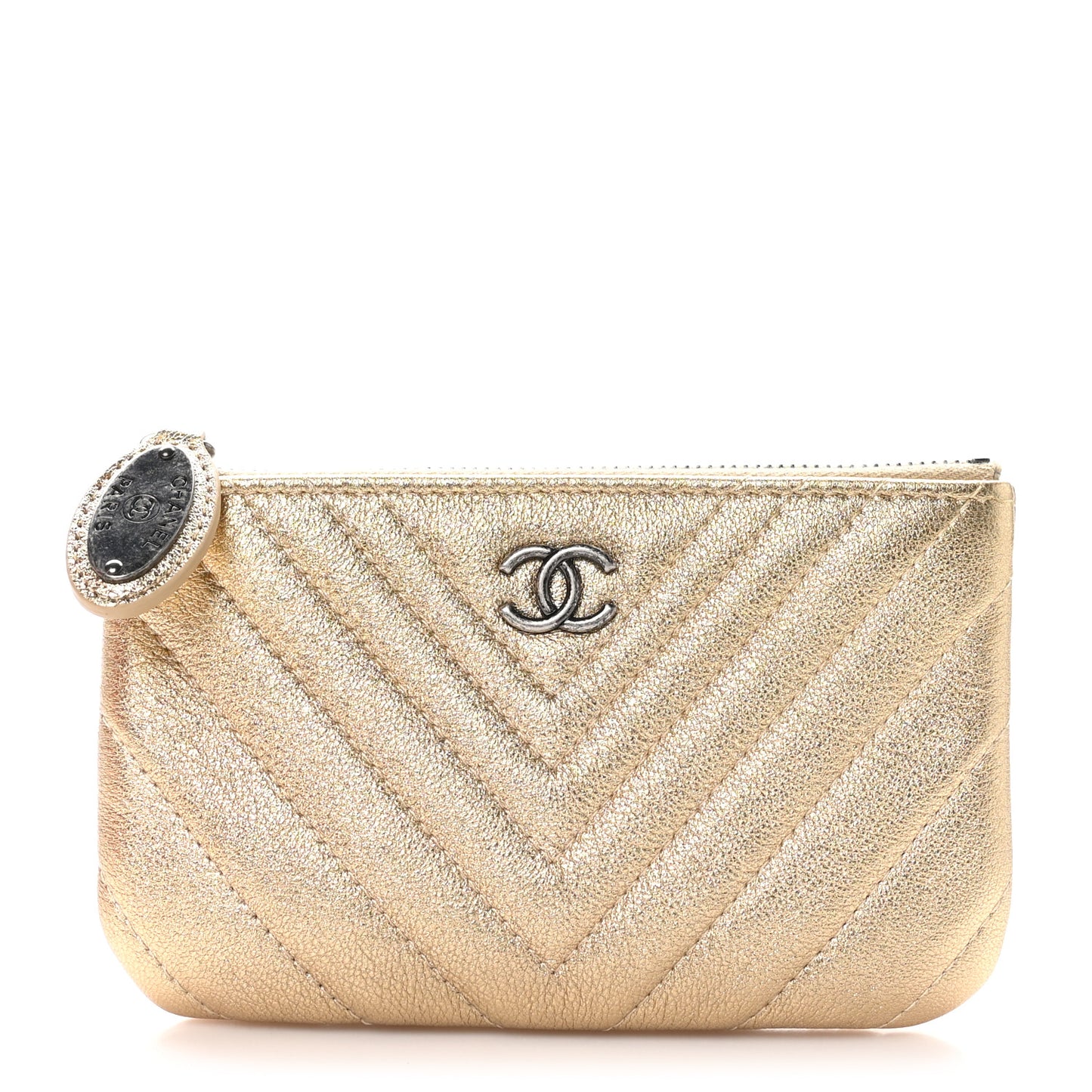 Metallic Sheepskin Chevron Quilted Small Cosmetic Case Gold
