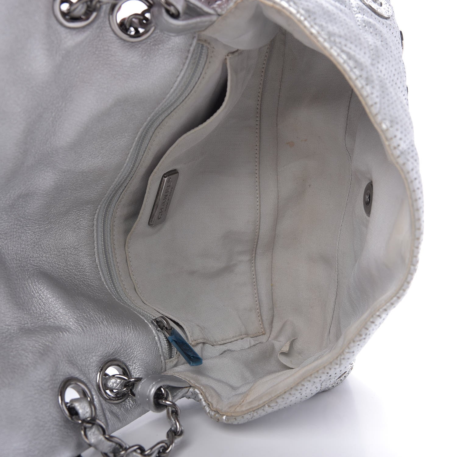 Chanel Metallic Lambskin Perforated Quilted Medium CC Medals Flap Silver 6 of 10