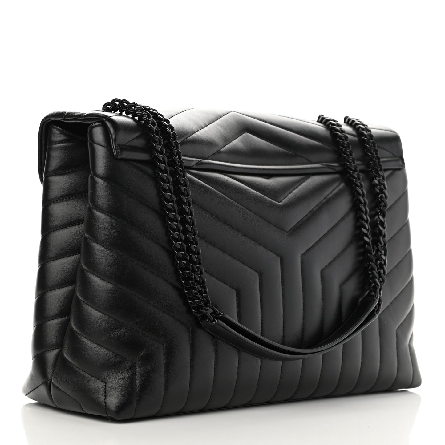 Calfskin Y Quilted Monogram Large Loulou Chain Satchel Black
