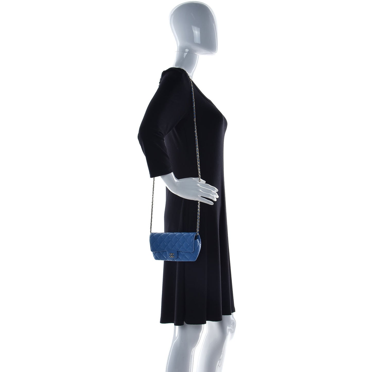 Caviar Quilted Glasses Case With Chain Blue