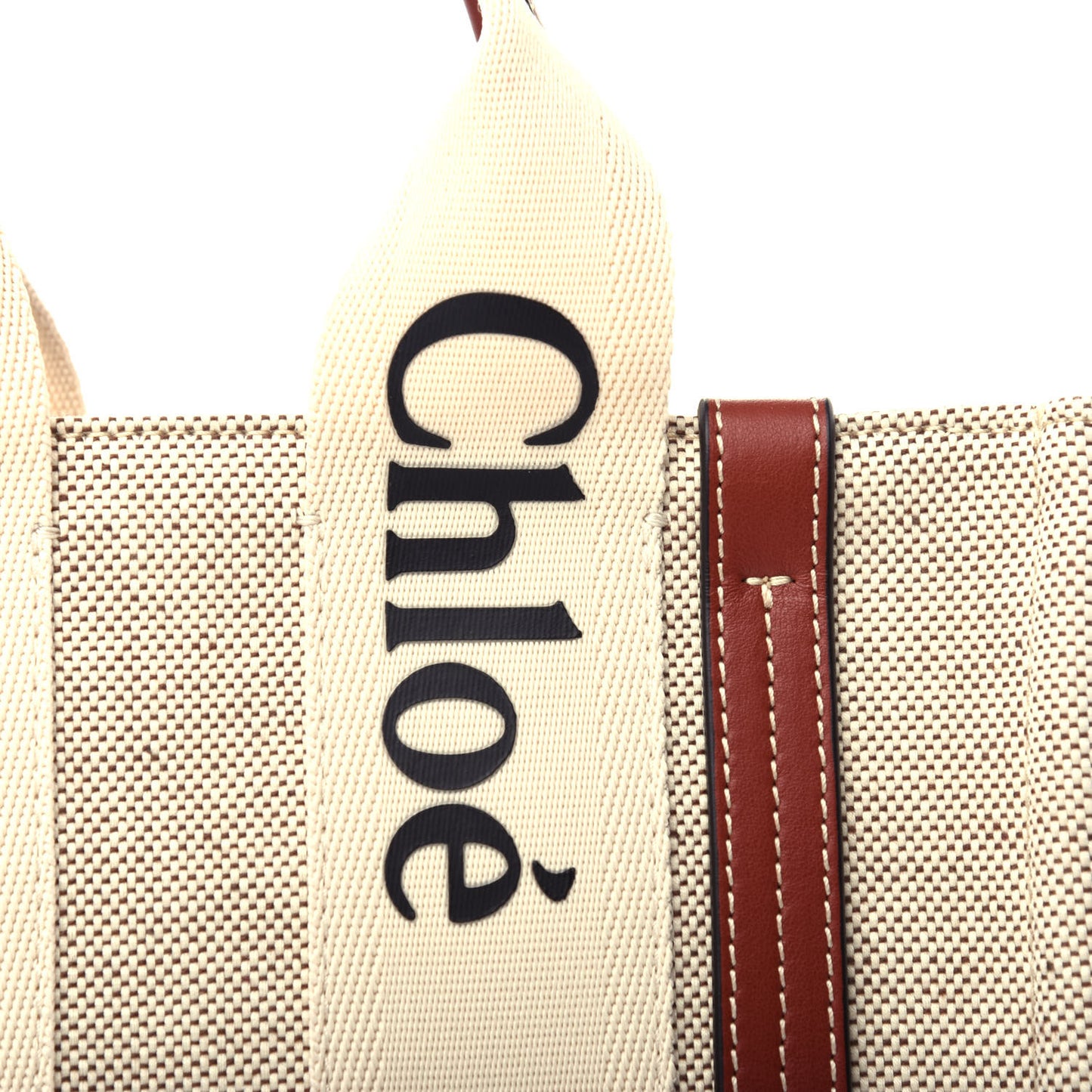 Cotton Calfskin Small Woody Ribbon Tote White Brown