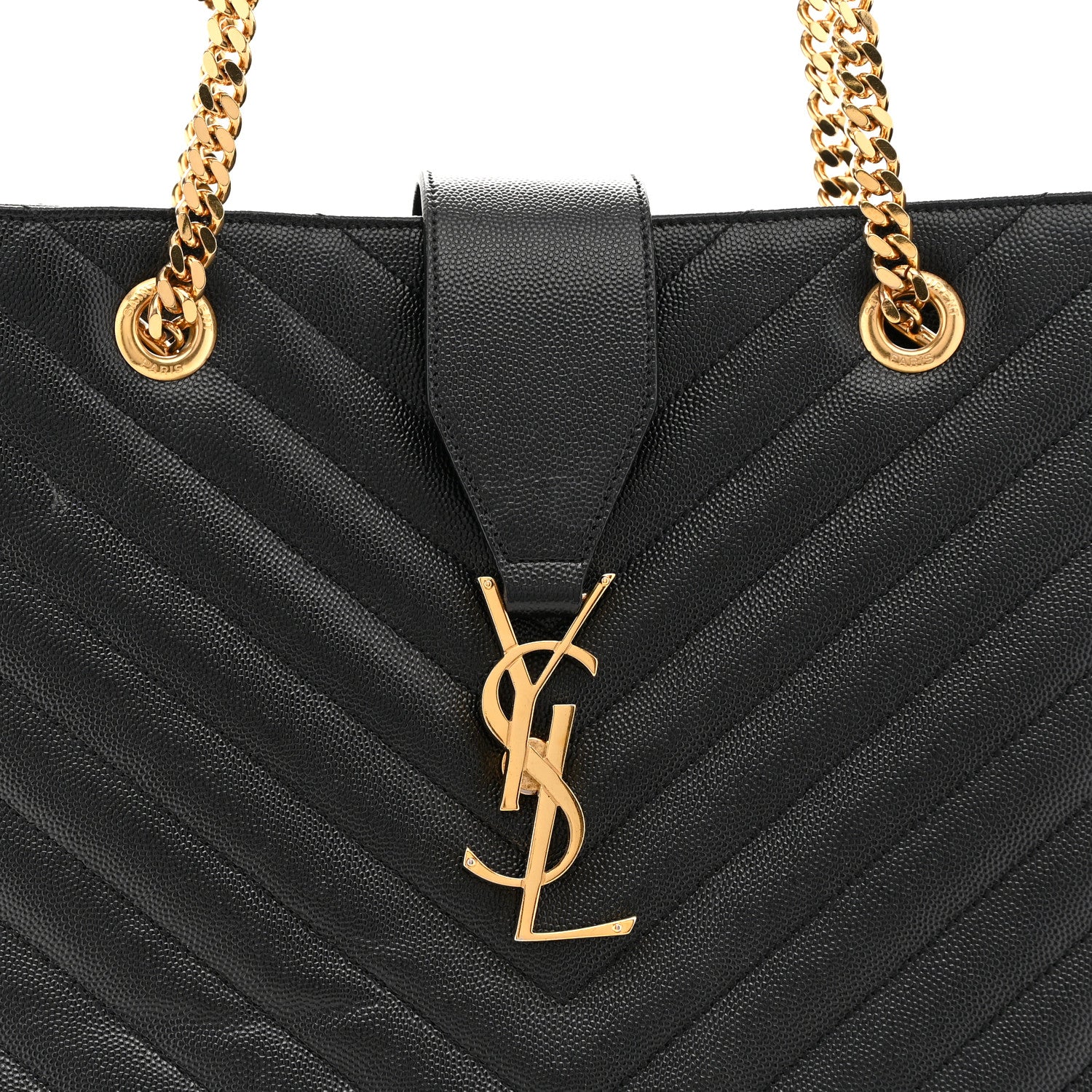 Saint Laurent Grain De Poudre Matelasse Chevron Monogram Shopping Bag Black 8 of 11