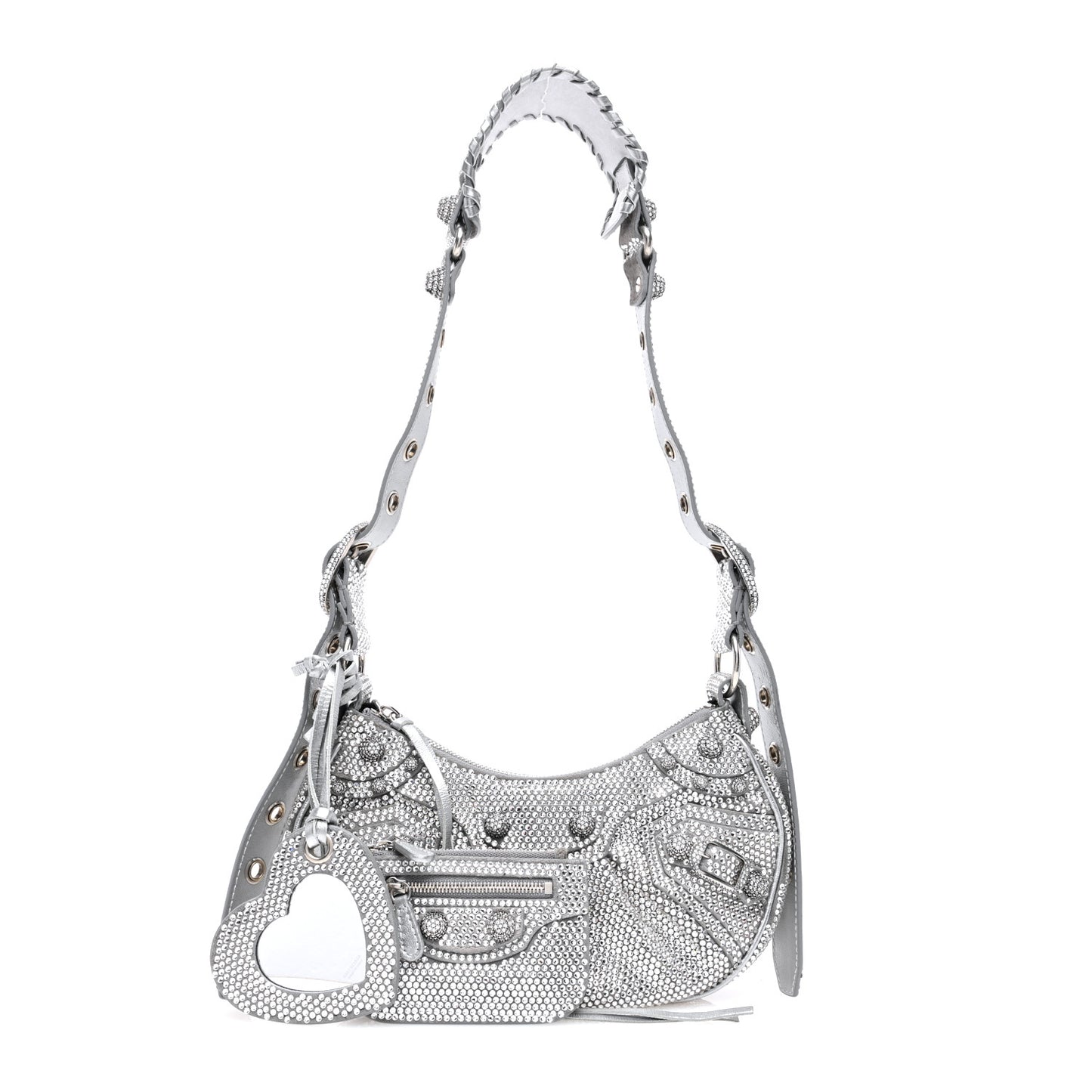 Rhinestone Encrusted Le Cagole Shoulder Bag XS Silver