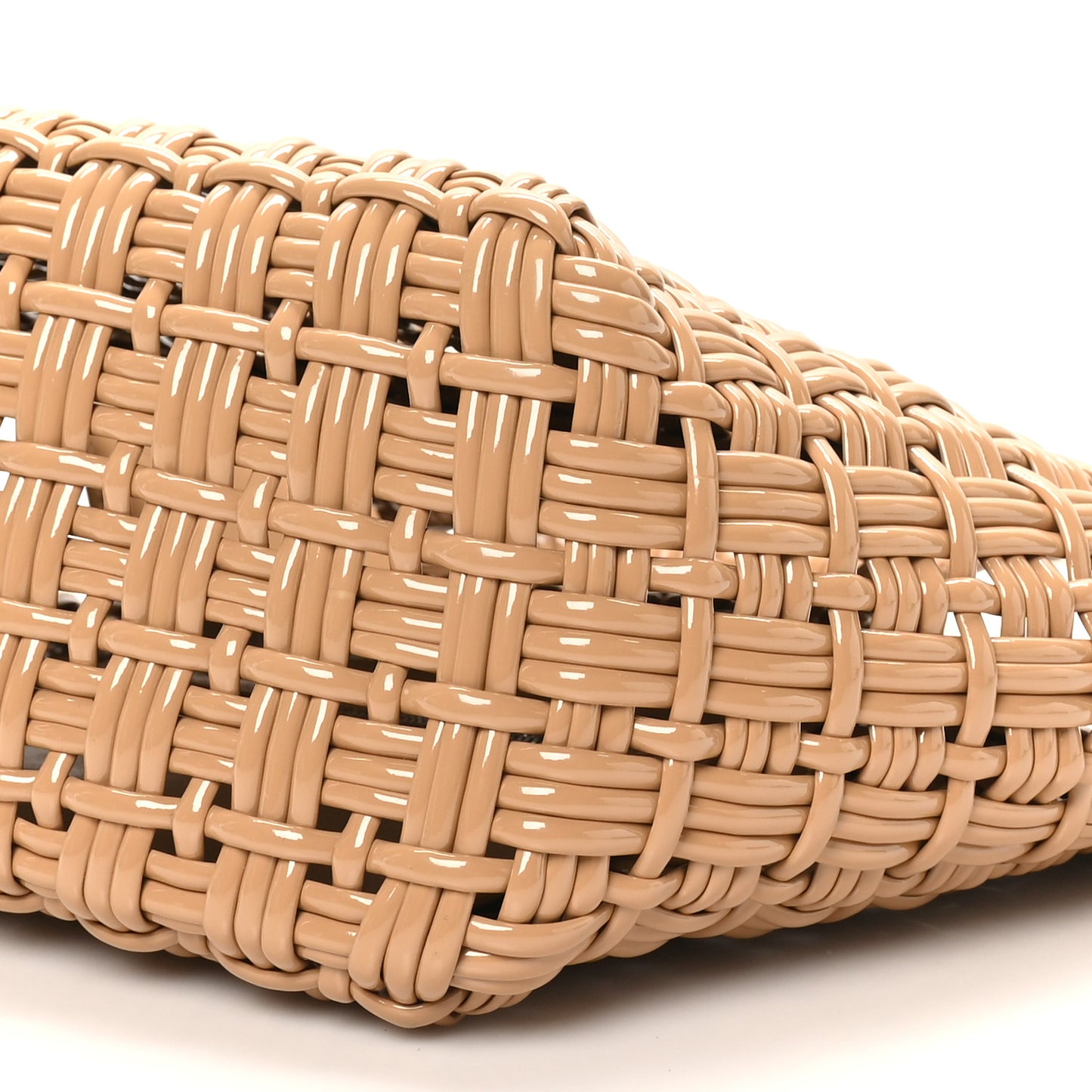 Varnished Faux Calfskin Braided XS Bistro Basket Beige