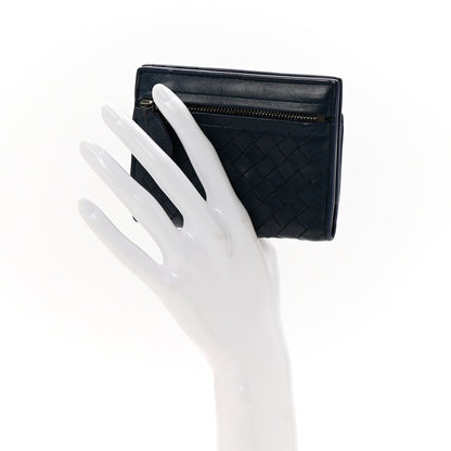 Bottega Veneta Nappa Intrecciato Bifold Zip Wallet Navy 2 of 10