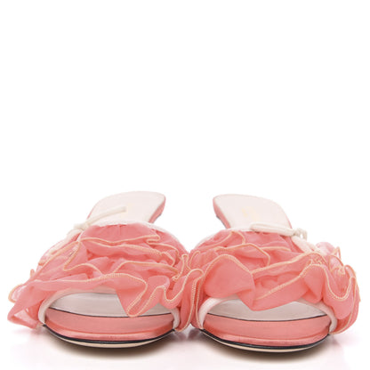Gucci Tulle Ruffle Low Heel Slide Sandals 39.5 Peach White 2 of 9