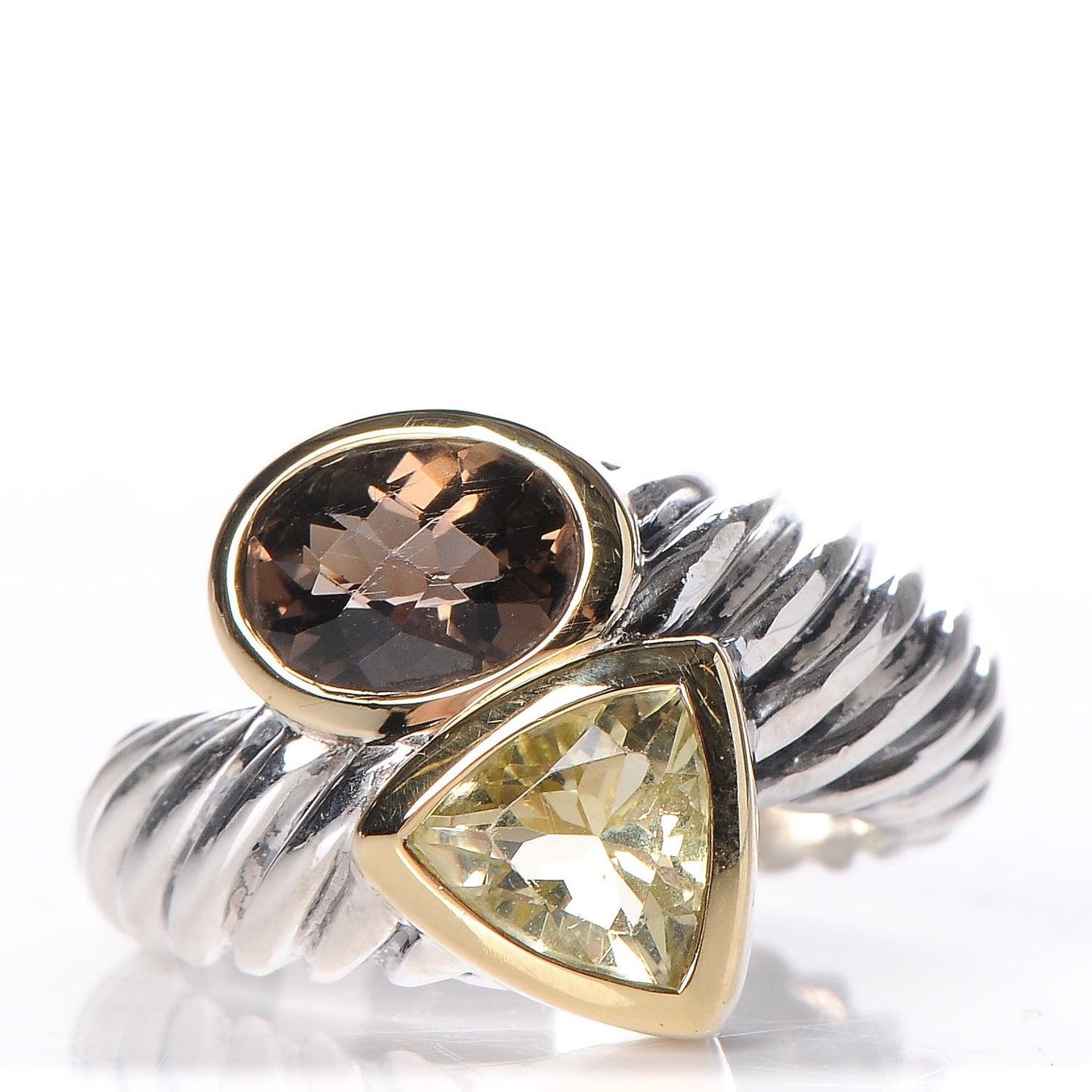 Sterling Silver 18K Gold Smoky Quartz Prasiolite Bypass Renaissance Ring 6.25